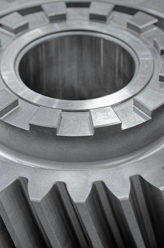 Close-up of precision helical gear geometry used in quality inspection context